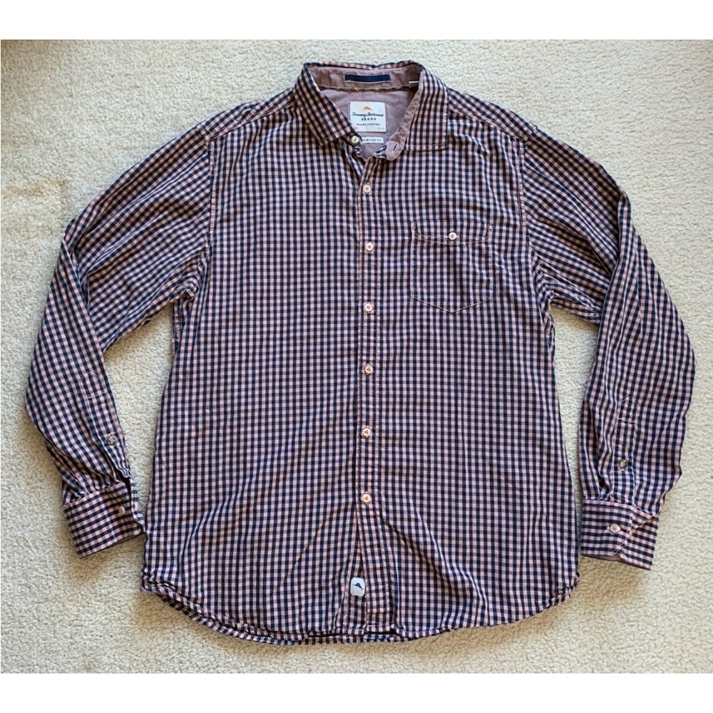 Tommy Bahama Jeans Gingham Button Up Shirt Mens L Island Modern Fit Casual Soft